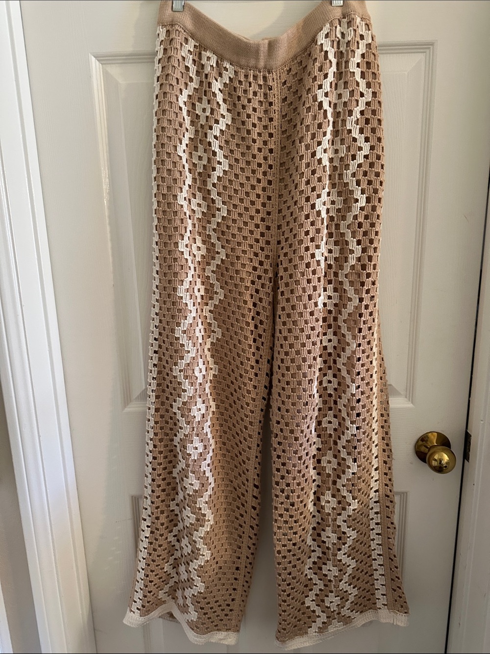 Z Supply Beige & Cream Crochet Wide-Leg Pants